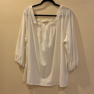 Style & Co Womens Top Square Neck 3/4 Sleeve White Size 2X